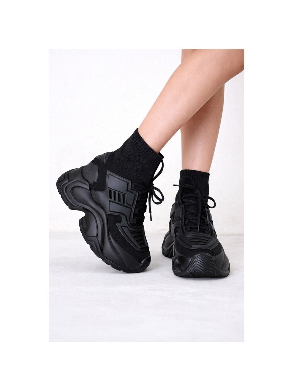 NIB Wang Jupiter Damson Pull On Knit Platform Sneaker 4" Hidden Wedge Black - Picture 7 of 8